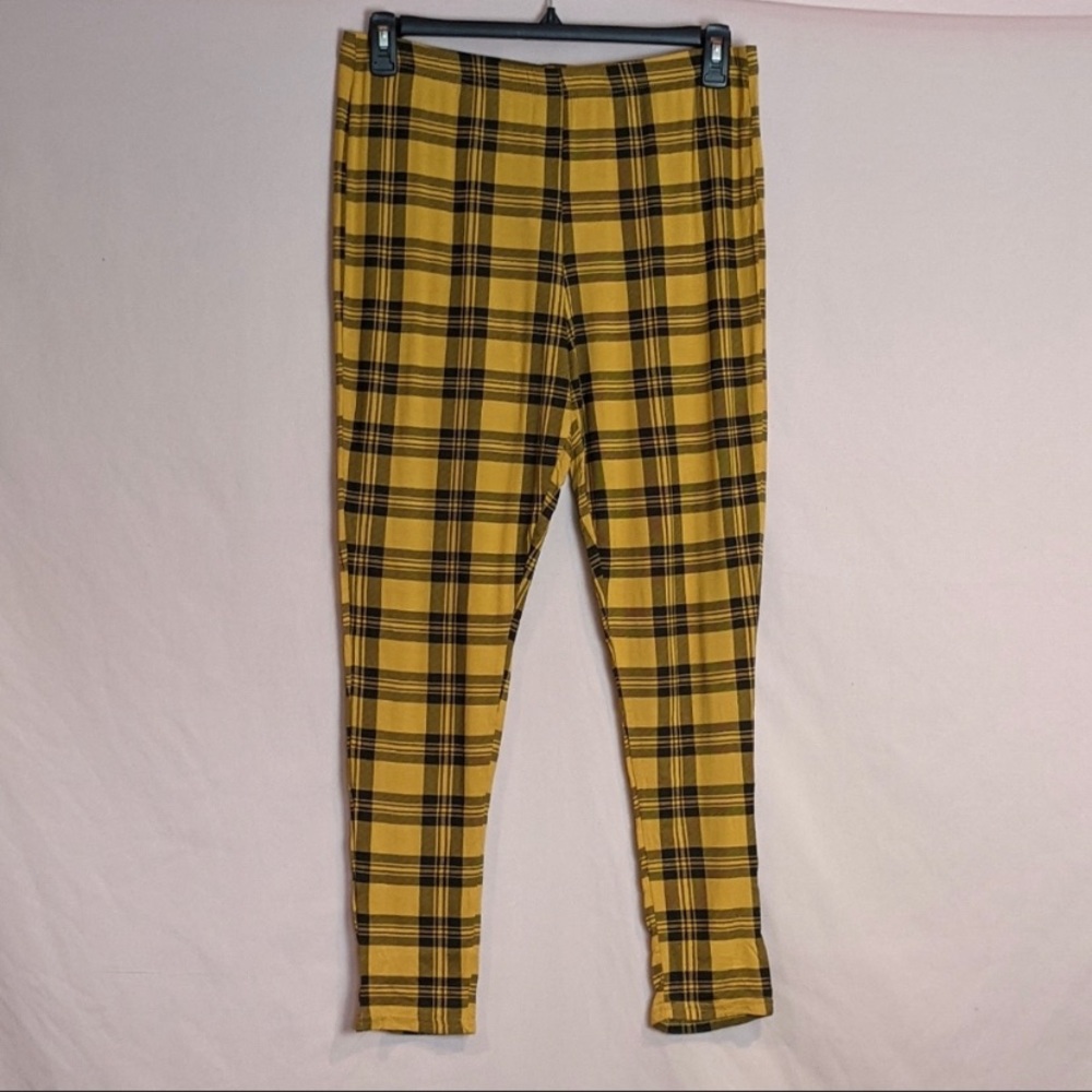 Boohoo Check Mustard Jersey Leggings